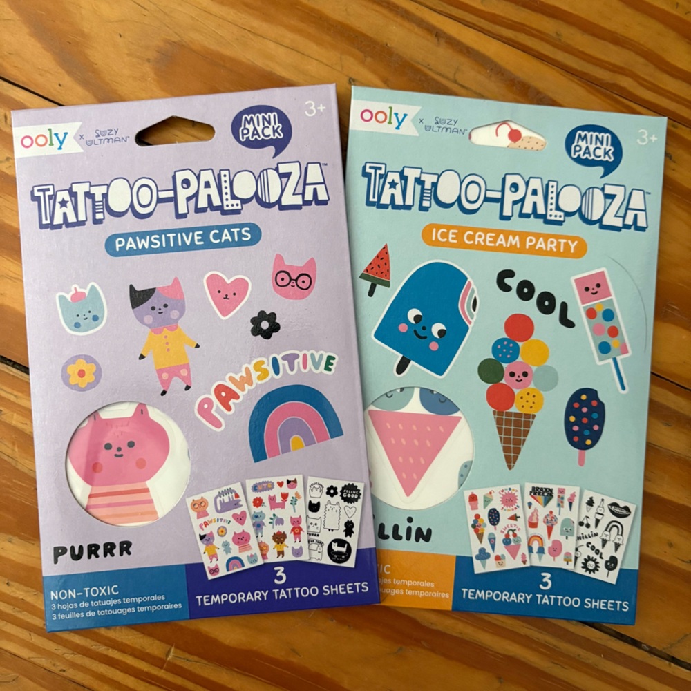 BUNDLE Ooly Tattoo-Palooza Pawsitive Cats and Ice Cream Party Temporary Tattoos